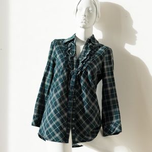 JOIE Plaid Tuxedo Button up Shirt, Caviar Blue, Green, Small